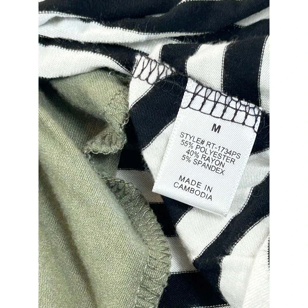 Zenana Premium Tunic Top Women Medium Olive Green Striped RT-1734PS Casual